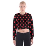 Polka Dots - Alizarin Red on Black Women s Cropped Sweatshirt