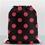 Polka Dots - Alizarin Red on Black Drawstring Bag (Small)