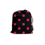 Polka Dots - Alizarin Red on Black Drawstring Pouch (M)