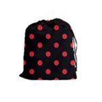 Polka Dots - Alizarin Red on Black Drawstring Pouch (L)