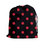 Polka Dots - Alizarin Red on Black Drawstring Pouch (XXl)