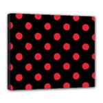 Polka Dots - Alizarin Red on Black Deluxe Canvas 24  x 20  (Stretched)