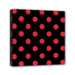 Polka Dots - Alizarin Red on Black Mini Canvas 6  x 6  (Stretched)