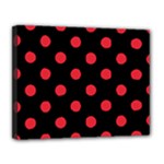 Polka Dots - Alizarin Red on Black Canvas 14  x 11  (Stretched)