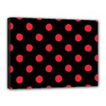Polka Dots - Alizarin Red on Black Canvas 16  x 12  (Stretched)