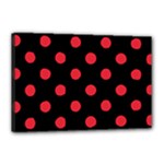 Polka Dots - Alizarin Red on Black Canvas 18  x 12  (Stretched)