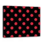 Polka Dots - Alizarin Red on Black Canvas 20  x 16  (Stretched)
