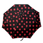 Polka Dots - Alizarin Red on Black Folding Umbrella