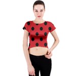 Polka Dots - Black on Fire Engine Red Crew Neck Crop Top