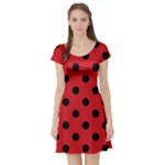 Polka Dots - Black on Fire Engine Red Short Sleeve Skater Dress