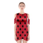 Polka Dots - Black on Fire Engine Red Women s Cutout Shoulder Dress