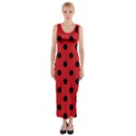 Polka Dots - Black on Fire Engine Red Fitted Maxi Dress