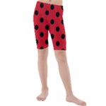 Polka Dots - Black on Fire Engine Red Kid s Mid Length Swim Shorts