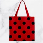 Polka Dots - Black on Fire Engine Red Zipper Grocery Tote Bag