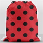 Polka Dots - Black on Fire Engine Red Drawstring Bag (Large)