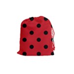 Polka Dots - Black on Fire Engine Red Drawstring Pouch (M)