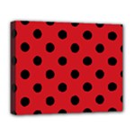 Polka Dots - Black on Fire Engine Red Deluxe Canvas 20  x 16  (Stretched)