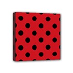 Polka Dots - Black on Fire Engine Red Mini Canvas 4  x 4  (Stretched)