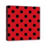 Polka Dots - Black on Fire Engine Red Mini Canvas 6  x 6  (Stretched)