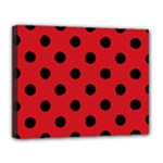 Polka Dots - Black on Fire Engine Red Canvas 14  x 11  (Stretched)