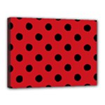 Polka Dots - Black on Fire Engine Red Canvas 16  x 12  (Stretched)