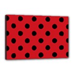 Polka Dots - Black on Fire Engine Red Canvas 18  x 12  (Stretched)