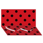 Polka Dots - Black on Fire Engine Red Twin Heart Bottom 3D Greeting Card (8x4)