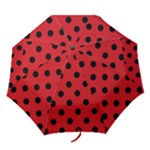 Polka Dots - Black on Fire Engine Red Folding Umbrella