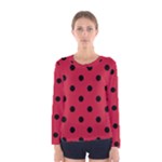 Polka Dots - Black on Cardinal Red Women s Long Sleeve T-shirt
