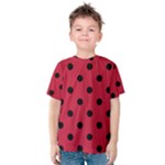 Polka Dots - Black on Cardinal Red Kid s Cotton Tee