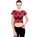 Polka Dots - Black on Cardinal Red Crew Neck Crop Top