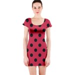Polka Dots - Black on Cardinal Red Short Sleeve Bodycon Dress