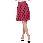 Polka Dots - Black on Cardinal Red A-Line Skirt