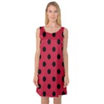 Polka Dots - Black on Cardinal Red Sleeveless Satin Nightdress