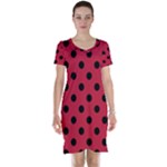 Polka Dots - Black on Cardinal Red Short Sleeve Nightdress