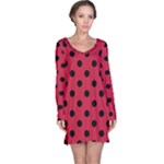 Polka Dots - Black on Cardinal Red Long Sleeve Nightdress