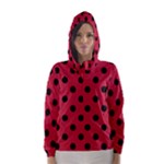 Polka Dots - Black on Cardinal Red Hooded Wind Breaker (Women)