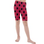 Polka Dots - Black on Cardinal Red Kid s Mid Length Swim Shorts