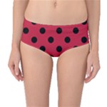 Polka Dots - Black on Cardinal Red Mid-Waist Bikini Bottoms