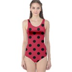 Polka Dots - Black on Cardinal Red One Piece Swimsuit