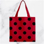Polka Dots - Black on Cardinal Red Zipper Grocery Tote Bag