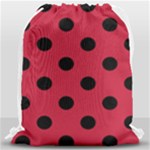 Polka Dots - Black on Cardinal Red Drawstring Bag (Large)