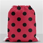 Polka Dots - Black on Cardinal Red Drawstring Bag (Small)