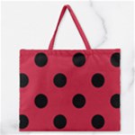 Polka Dots - Black on Cardinal Red Zipper Large Tote Bag