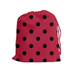 Polka Dots - Black on Cardinal Red Drawstring Pouch (XL)
