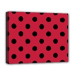 Polka Dots - Black on Cardinal Red Deluxe Canvas 20  x 16  (Stretched)