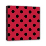 Polka Dots - Black on Cardinal Red Mini Canvas 6  x 6  (Stretched)