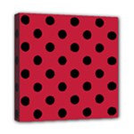 Polka Dots - Black on Cardinal Red Mini Canvas 8  x 8  (Stretched)