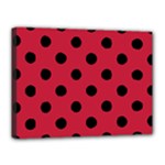 Polka Dots - Black on Cardinal Red Canvas 16  x 12  (Stretched)