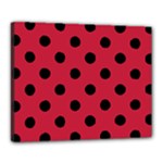 Polka Dots - Black on Cardinal Red Canvas 20  x 16  (Stretched)